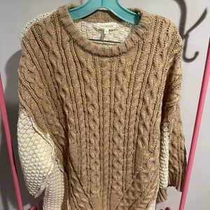 Promesa Beige and Cream Cable Knit Sweater (long)